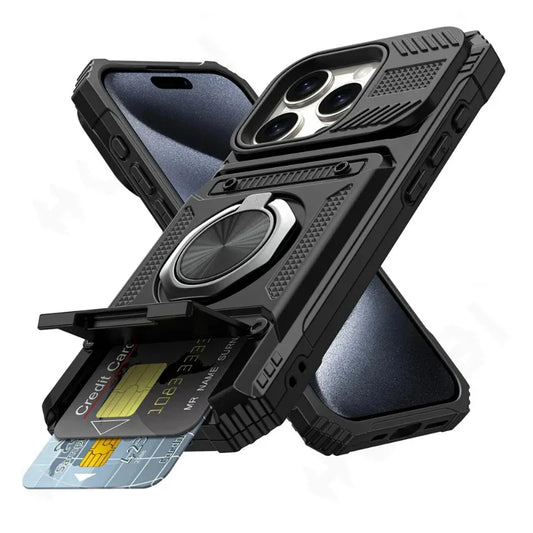 Case For iPhone with Magnetic Rotated Ring, Drop Protection with Wallet Cover